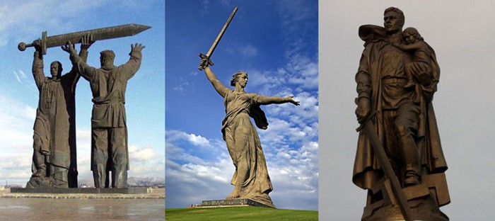 уникальный проект, из трех монументов осуществлённый скульпторами Львом Головницким и Евгением Вучетичем
